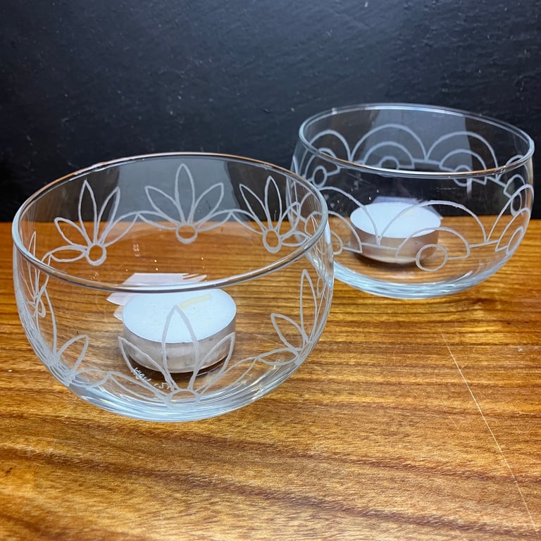 Hand Engraved Art Deco Tea-light holders