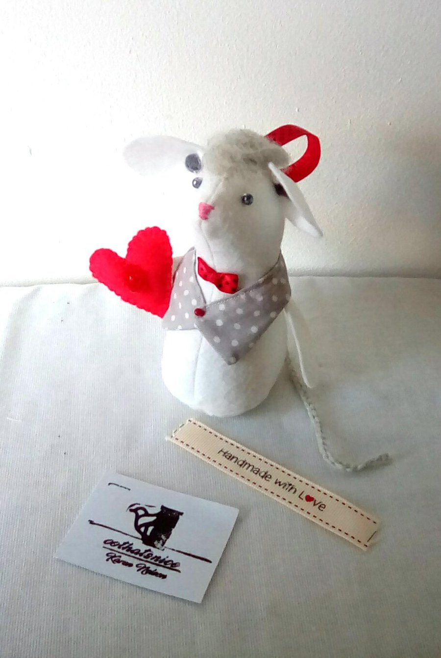 Felt Mouse, vintage Mouse, Hanging Mouse,White Mouse