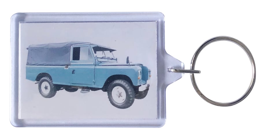 Land Rover Series 3 LWB 1971 - Keyring with 50x35mm Insert - 4x4 Enthusiast