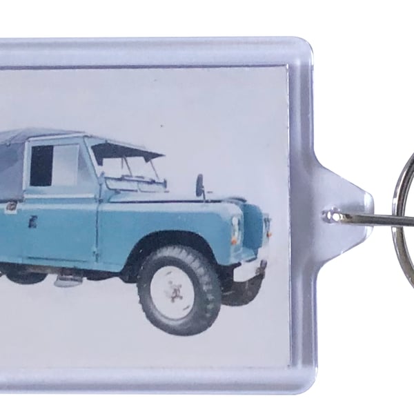 Land Rover Series 3 LWB 1971 - Keyring with 50x35mm Insert - 4x4 Enthusiast