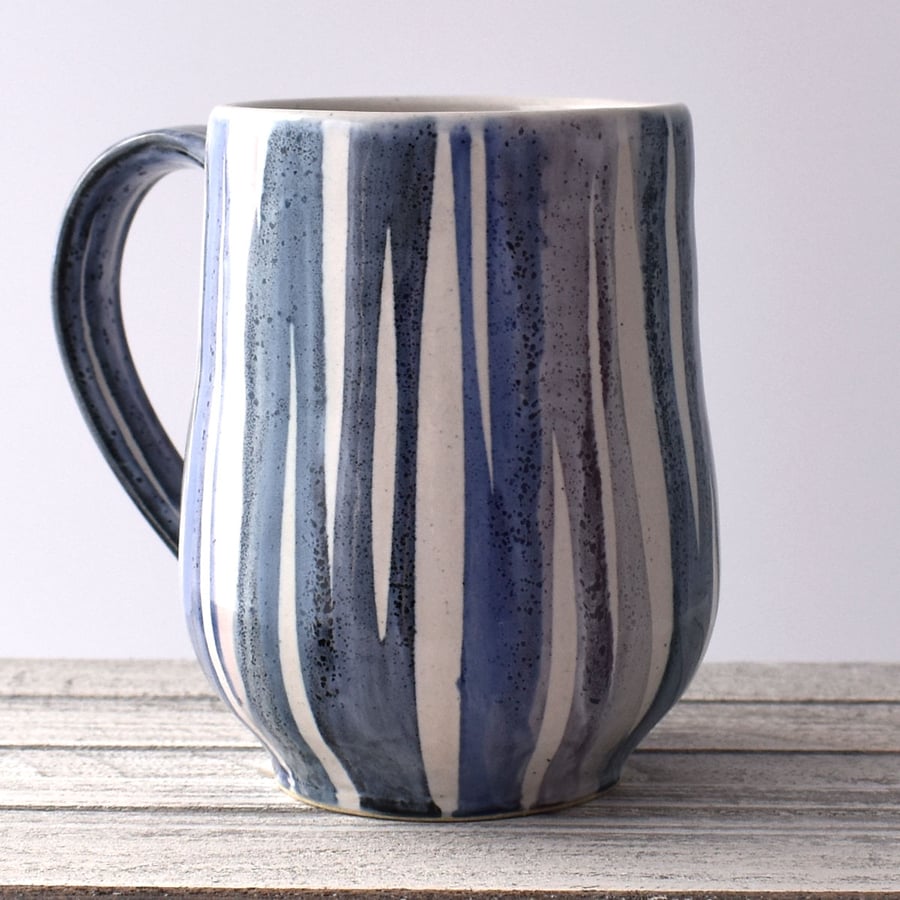 19-329 Stoneware pottery hand thrown stripey mug (Free UK postage)