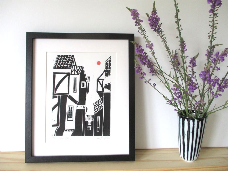The Shambles, York Linocut, Lino Print by Giuliana Lazzerini