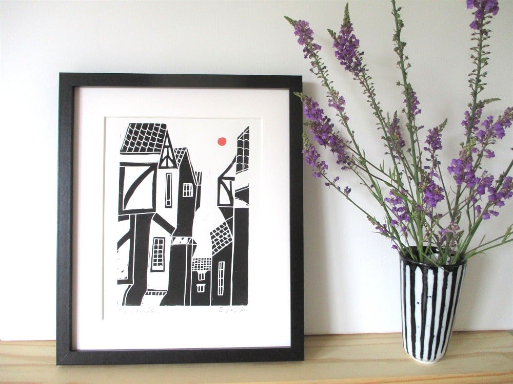 The Shambles, York Linocut, Lino Print by Giuliana Lazzerini