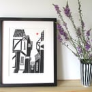 The Shambles, York Linocut, Lino Print by Giuliana Lazzerini