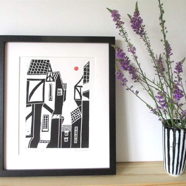 The Shambles, York Linocut, Lino Print by Giuliana Lazzerini