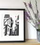 The Shambles, York Linocut, Lino Print by Giuliana Lazzerini - Image 1