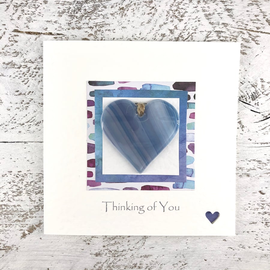 Card ‘Thinking of You’ with Detachable Blue Glass Heart 