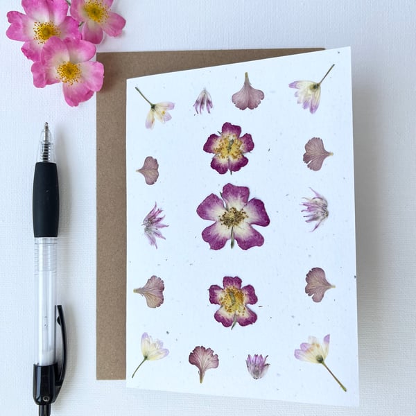 Handmade Real Pressed Roses Greeting Card, Birthday, Wedding, Anniversary 
