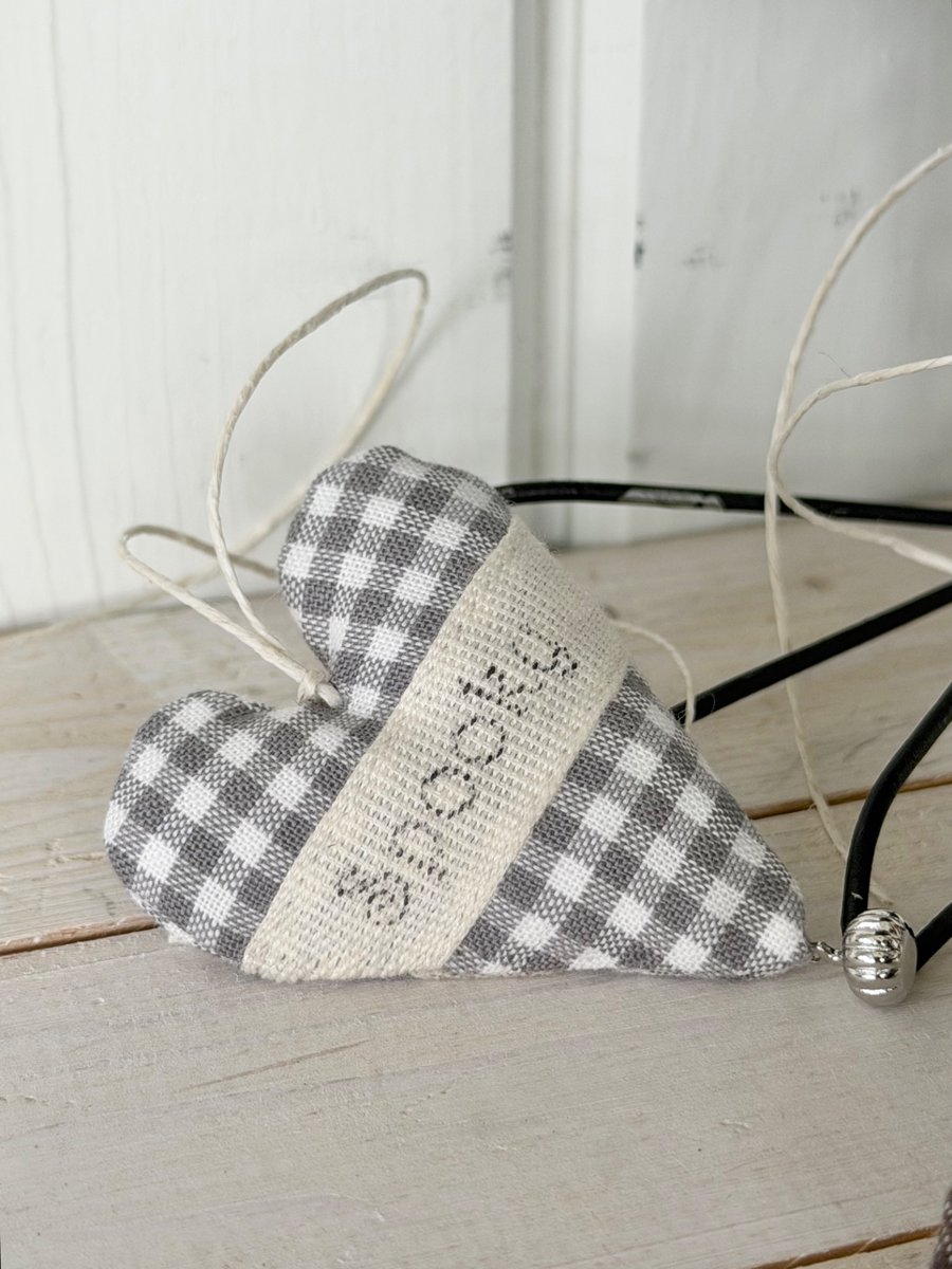 SPOOKY HALLOWEEN HEART DECORATION - grey gingham checks, silver pumpkin