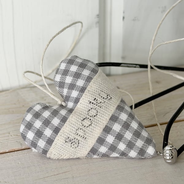 SPOOKY HALLOWEEN HEART DECORATION - grey gingham checks, silver pumpkin
