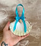 Handmade Seashell Wall Hanging – Coastal Beach Decoration with Blue Ribbon