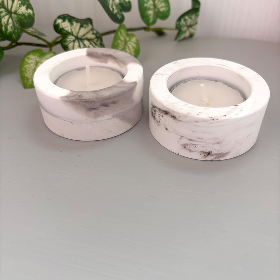 Taupe and White Patterned Tea light Holder - Marbled or Swirl Finish