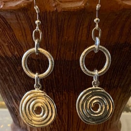 White metal spiral loop earrings