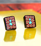 Modern Style Cubist Pattern Ear Studs - Polymer Clay - Silver - Handmade - Image 1