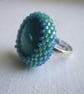 Green and Turquoise Beadwork Ring - Image 3