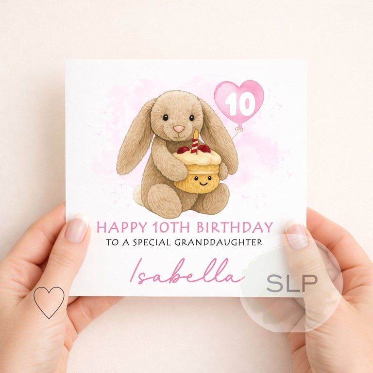 Personalised Girls Birthday Card Cute Bunny Cake Card Custom Age & Name
