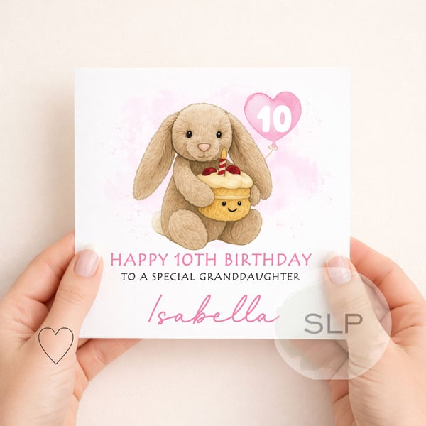 Personalised Girls Birthday Card Cute Bunny Cake Card Custom Age & Name