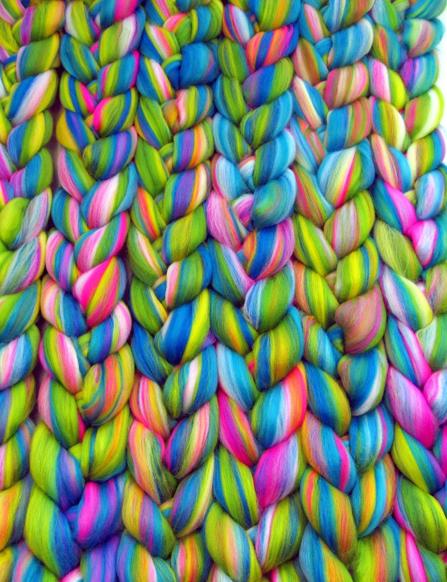 Merino Wool Fine Combed Top Naughty Neon Blend 100g
