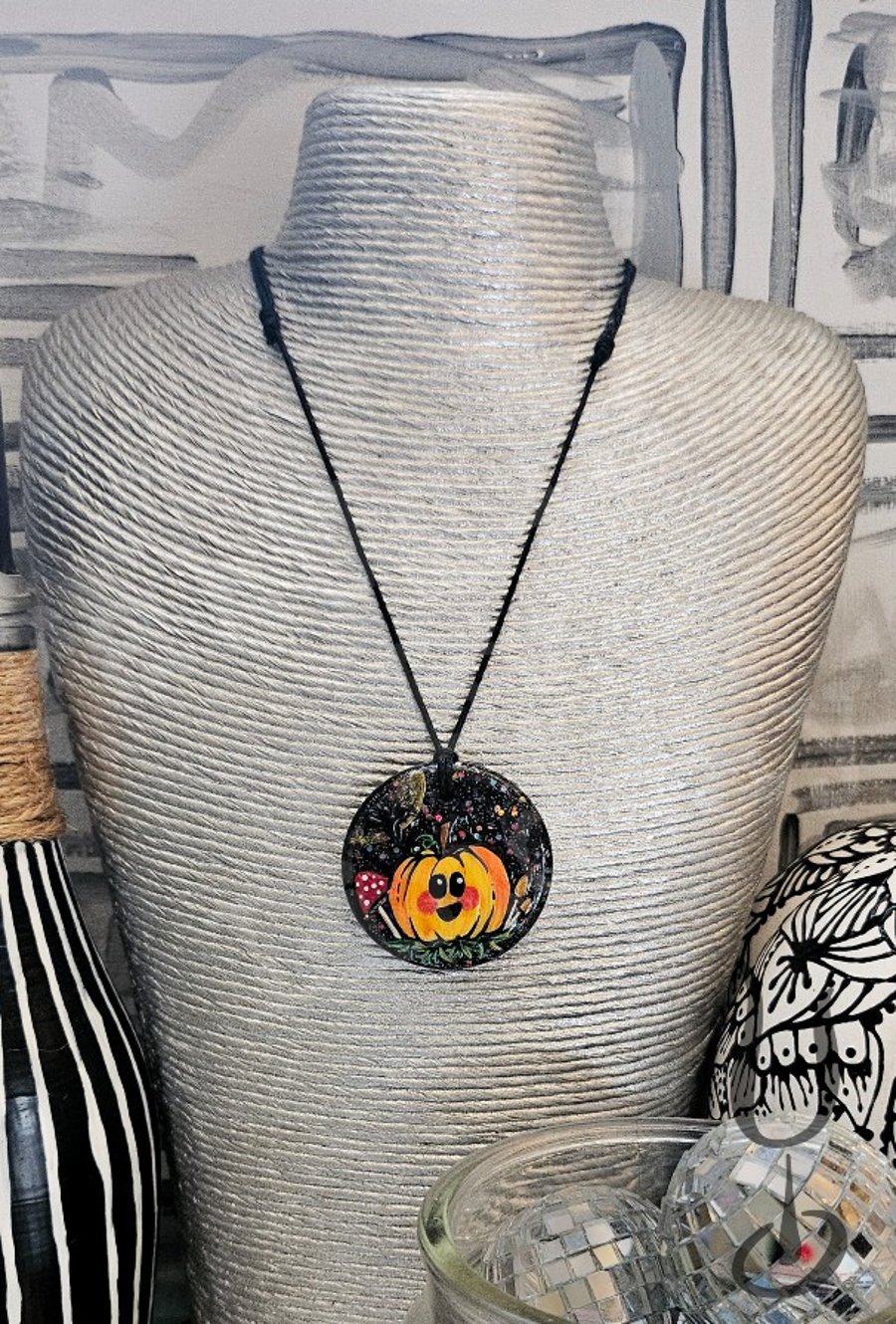 Handmade pumpkin necklace- Hand painted resin pendant