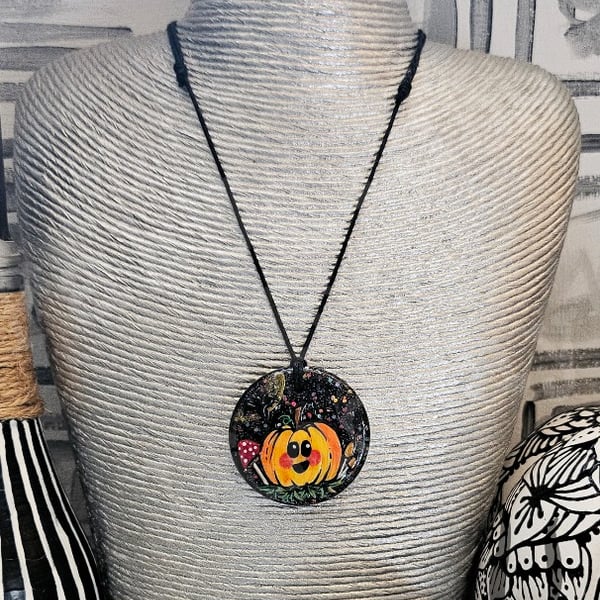 Handmade pumpkin necklace- Hand painted resin pendant