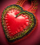 Large red rubber and wire heart pendant from recycled materials - Image 1