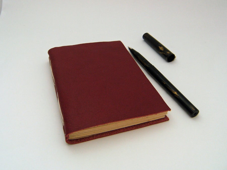 Valentine Red Leather Journal, Longstitch Notebook