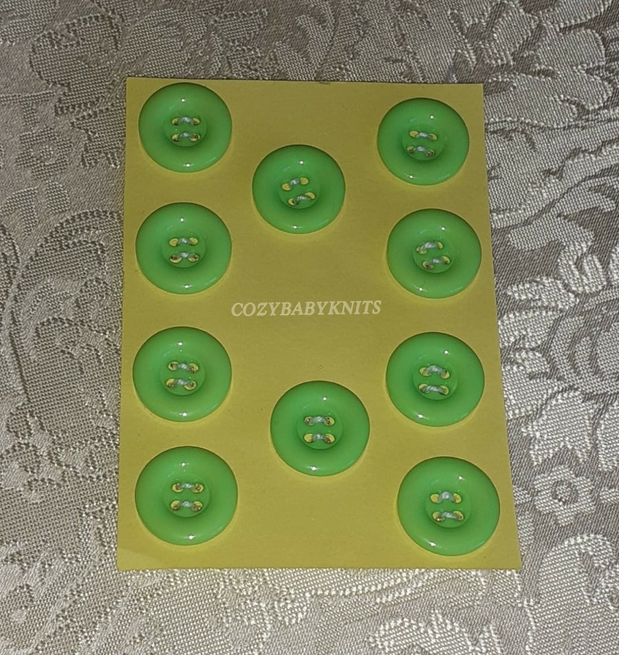 18MM BRIGHT GREEN ROUND BUTTONS WITH FOUR HOLES FOR ATTACHING 