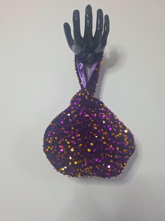 Purple and gold sequin on Purple Velvet fabric Japanese Knot