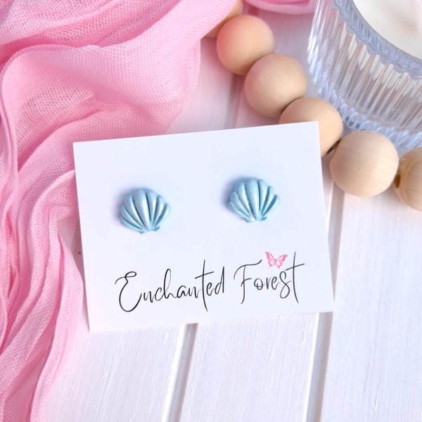 Light Blue Seashell Stud Earrings, Coastal Jewellery, Accessories & Gifts