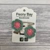 Girl’s flower hair clips, pink & green flower clips