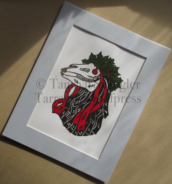 Pen Hood - Colour - Penzance Obby Oss - Mari Lwyd - Limited Edition Lino Print