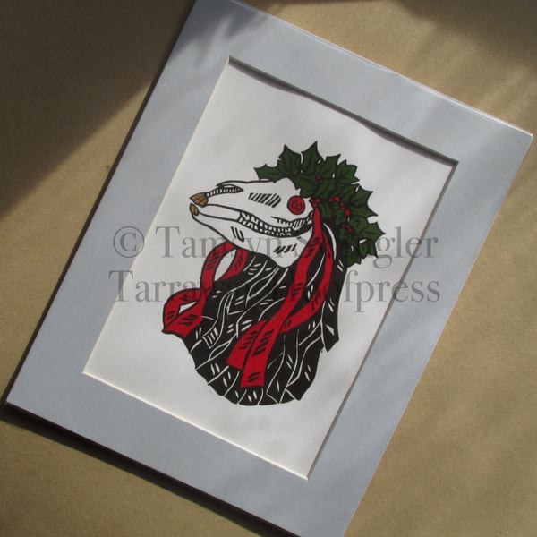 Pen Hood - Colour - Penzance Obby Oss - Mari Lwyd - Limited Edition Lino Print