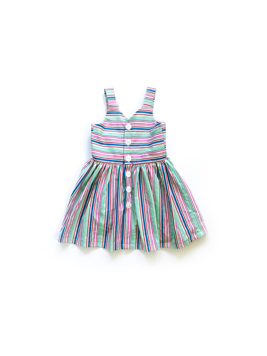 Girls Rainbow Stripe Button Front Summer Dress
