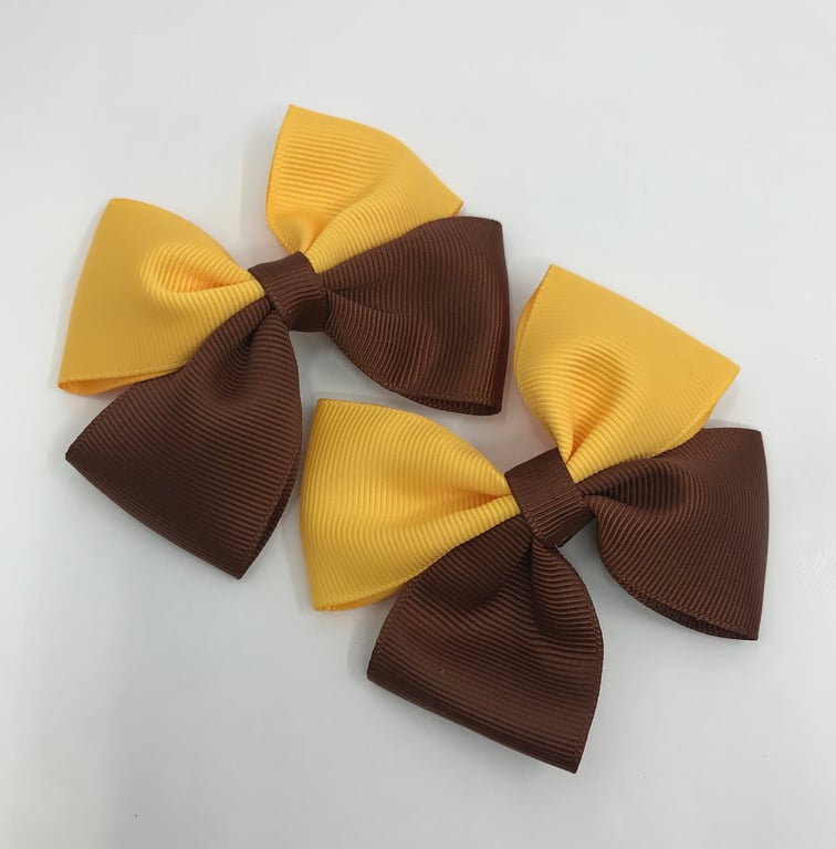 Brown and Yellow Gold Two Tone Double with Bows on Clips (pair)