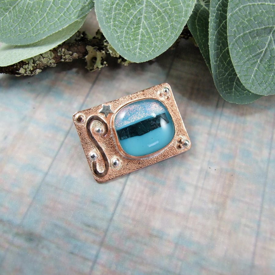 Copper Shimmering Seascape Dichroic Glass Brooch