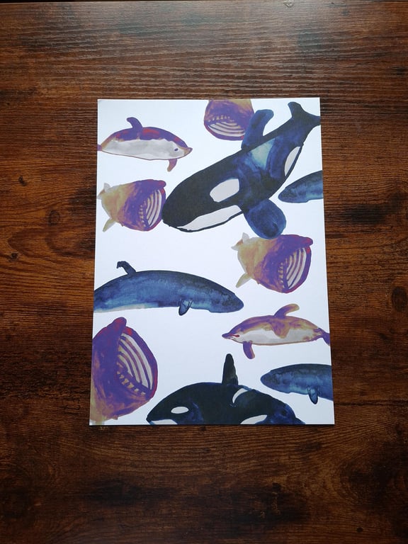 A4 Art Print Animals in UK Kelp Forests Made Using India Ink