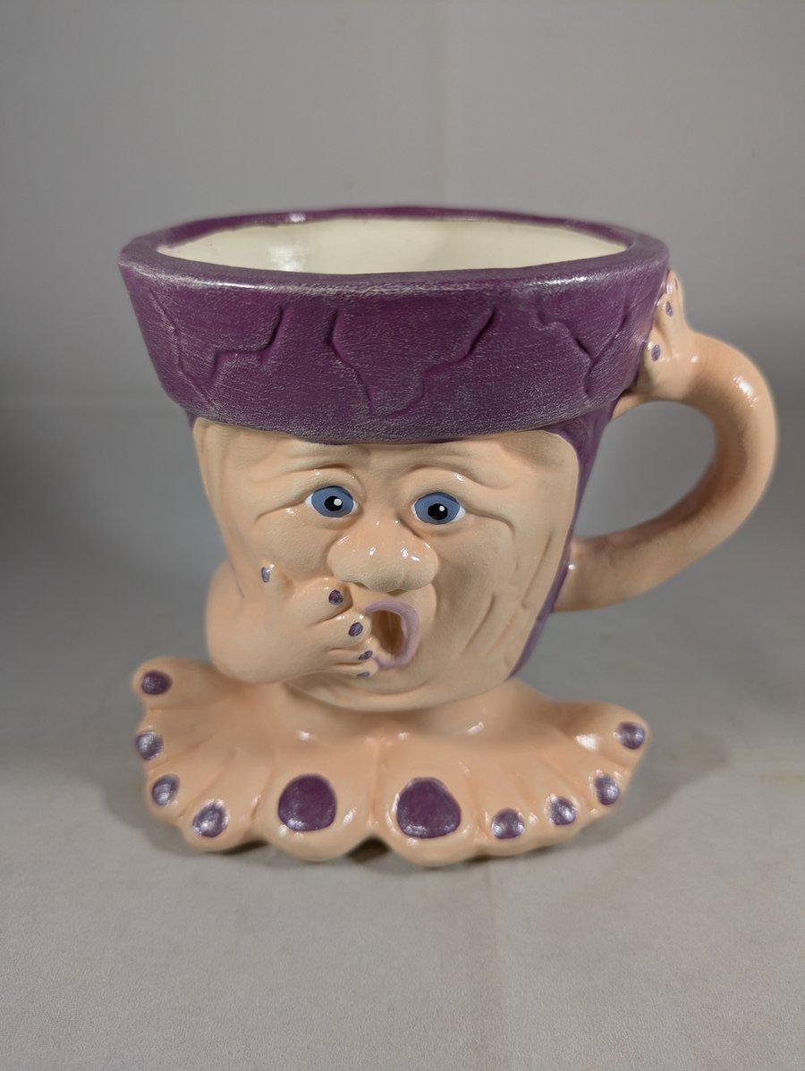 Ceramic Hand Painted Small Purple Plum Flower Herb Plant Pot Mug Candle Holder.