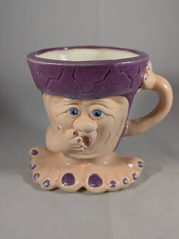 Ceramic Hand Painted Small Purple Plum Flower Herb Plant Pot Mug Candle Holder.