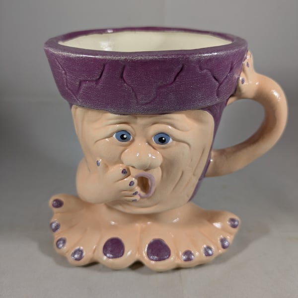 Ceramic Hand Painted Small Purple Plum Flower Herb Plant Pot Mug Candle Holder.