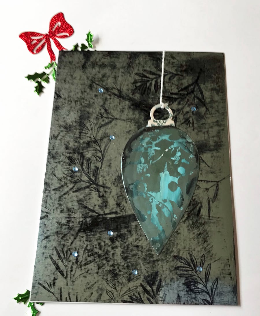 Teal and Silver bauble Christmas card