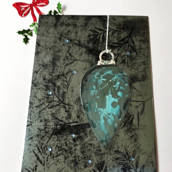 Teal and Silver bauble Christmas card