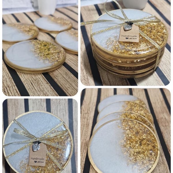 Pearl white coasters with gold leafing