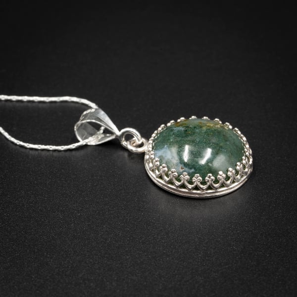 Moss agate and sterling silver gemstone pendant necklace Taurus, Gemini jewelry