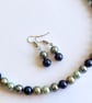 Sea Shell Pearl Necklace Earrings Blue Silver Gift Set Oyster Shell Manmade - Image 3