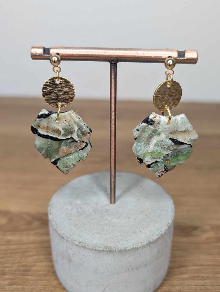 Green  stone marble dangle earrings