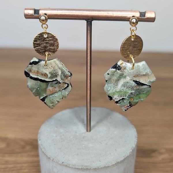 Green  stone marble dangle earrings