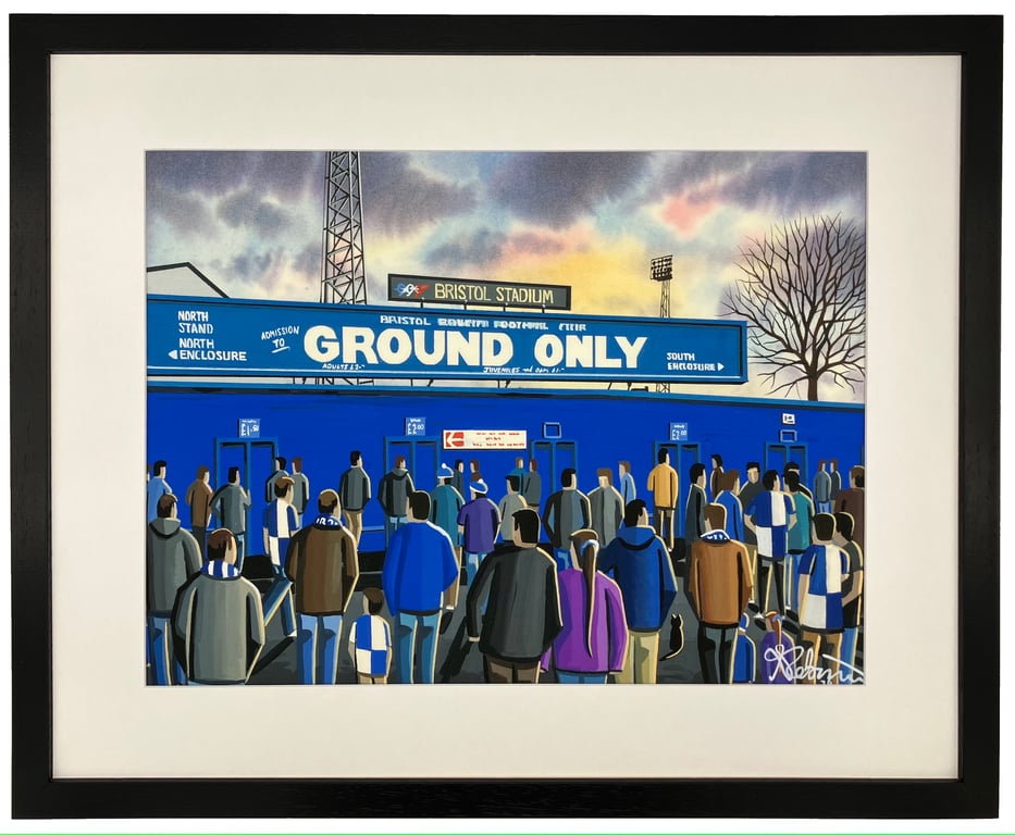 Bristol Rovers, Retro Eastville, Framed Football Art Print. 20" x 16" Frame Size