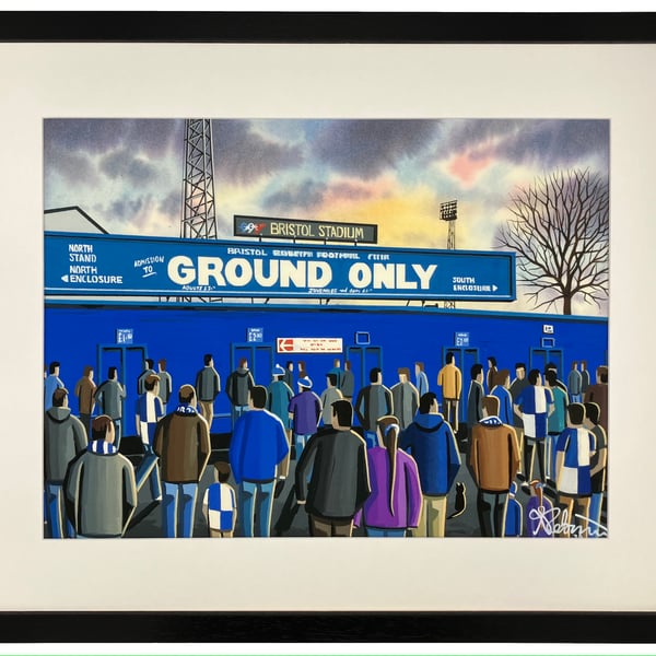 Bristol Rovers, Retro Eastville, Framed Football Art Print. 20" x 16" Frame Size