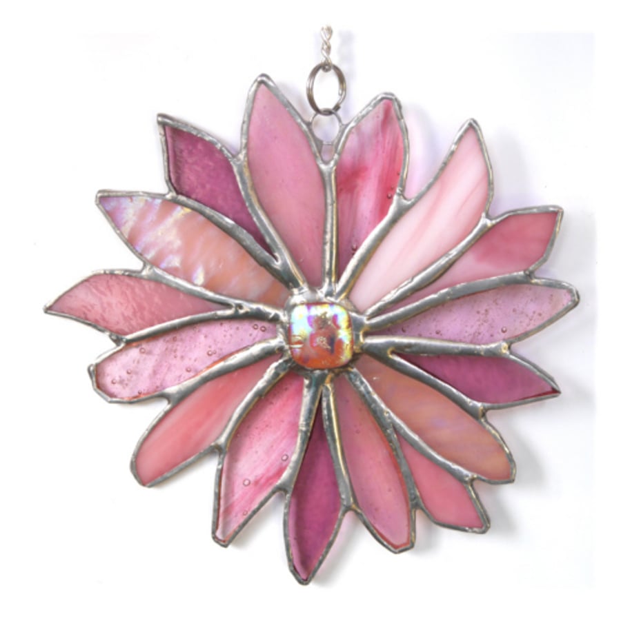 SOLD Pink Flower Stained Glass Suncatcher Handmade 006