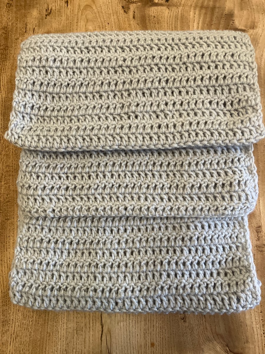 Grey Crochet Scarf in recycled yarn